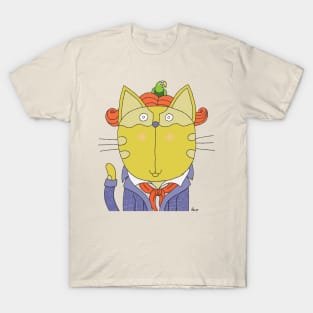 Cat Goof Portrait Orange Wig Parrot Pinnacle T-Shirt